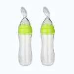 Safe-o-kid 2 Easy Squeezy Silicone Food Feeder Feeder Spoon (Soft Tip) Bottle, Green, 90Ml Pack of 2