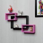 FLEURS DE ROCAILLE l Mdf Intersecting Wall Mounted Shelf For Living Room Home Decor Floating Shelves - Set Of 3, Black & Pink