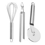 JISUN Stainless Steel Pizza Cutter & Egg Whisk & Roti Chimta for Kitchen Tool Set