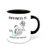 Whats Your Kick Happiness is Cooking for Your Loved Onse Printed Black Ceramic Coffee Mugand Tea Mug 325 ML