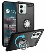 Unistuff Back Case Cover for Motorola Edge 40 Neo with Magnetic Kickstand | Premium Matte Finish | Camera Bump Protection | Rubberized Ring Cover - Night Black, 78456