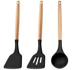 RefineMart Silicone Spatula Set for Kitchen Spatula for Non Stick Pan Cooking Spoon Set Kitchen Utensils Non Stick Spatula for Omlet Egg Dosa & chapati (32 cms | Black) Pack of 3