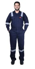 FRENCH TERRAIN Men's Cotton Industrial Boiler Suits (Coveralls) with Reflective Tape, Size M - 38, Navy Blue.
