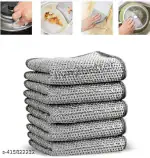 QinPin Multifunctional Dish Cloth - Non-Scratch Dual-Layer Steel Wire Mesh Cleaning Cloth for Kitchen Use, Reusable Dishwashing Rag (Pack of 5)