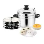 Prabha Stainless Steel Heavy Gauge Bottom Idli Cooker, Idli Pot, Idli Cooking Pot, Idli Maker with Lid, 4 Plates Set, 4 Idli in Each Plate, Makes upto 16 Idli at a time