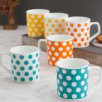 Clay Craft Fine Ceramic Director Hilton Coffee/Tea Cup Set Of 6-200 Ml Each - For Office/Daily Use And For Gifting (Polka Dots)