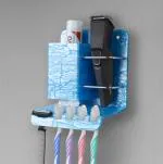 Flaner Toothpaste Stand And Toothbrush Holder For Wall Acrylic Toothbrush Holder (Blue, Wall Mount)