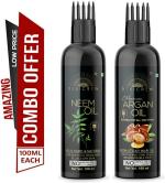Desi Crew Neem and Morocan Argan Oil Cold Pressed for Skin, Body and Hair Care 100 ml Each
