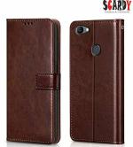 SCARDY OPPO F7 BACK COVER / LEATHER FLIP COVER / BROWN COLOR
