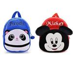 ARAFSHA Kids School Bag Soft Plush Backpacks Cartoon Boys Girls Baby (2-5 Years) Combo Blue Panda & Mickey