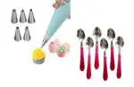 BLUE WONDER Cake Decorating 6 Pcs Nozzle with Stainless Steel Handle Spoon and (Multicolour, Pack of 2)