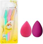 Lenon Beauty Tinkle Eyebrow Razor, Facial Razor and Multipurpose Exfoliating Dermaplaning Tool & 2 high quality beauty blender puff sponge multicolor (3 Items in the set)