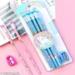 Topgifties Pack of 12 HB Wooden Pencils with Sharpener and 4 Dessert Design Fancy Eraser for Student Kids School Stationery Tools Multicolor (12 Unicorn Pencils, 4 DonutEraser)
