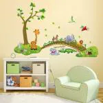 LANSTICK Multicolor Bridge in the Jungle Near Tree and Animal Crossing Self Adhesive Wall Sticker