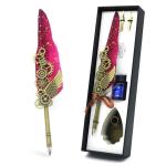 Hasthip Red, Blue Metal Feather Pen And Ink Set, Mechanic Style Quill Calligraphy With 2 Replacement Nibs Holder