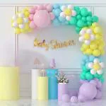 SPECIALYOU.IN Baby Shower Decoration items kit with Pastel Purple, Pink, White, Yellow, Mint Green & Blue balloons for decoration, Gold Baby Shower Cursive Paper, baby shower props - 109 Pcs