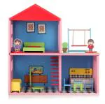 Aditi Toys Wooden Doll House for Kids, Role Playing Doll House Set for Girls with 4 Rooms, Pretend & Play Doll House for Girls Above 3 Years, Painted with 100% Non-Toxic Colors, BIS Approved. (16 Pieces)