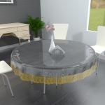 TANLOOMS PVC Transparent Golden Lace Design 6 Seater Dining Table Cover (Size-72 Inches Round)