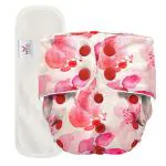Mylo Essentials Cloth Diaper for Babies|Oeko-Tex Certified|(3Months-3Years)|5kg-17kg|Reusable with Adjustable Snap Button|Pack includes 1 Diaper & 1 Wet-Free Inserts-(Cherry Blossom Print)