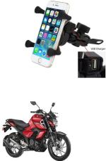 Znee Smart X-Grip Bike Mobile Charger & Phone Holder (5V-2A Black) -Yamaha FZ-S Bike Mobile Holder  (Black)