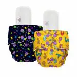 Mylo Essentials Cloth Diaper for Babies|Oeko-Tex Certified|(3Months-3Years)|5kg-17kg|Reusable with Adjustable Snap Button|Pack includes 2 Diaper & 2 Wet-Free Inserts-(Twinkle, ABC)