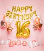 SPECIALYOU.IN Pack of 39 Items 16th Birthday Decorations Items DIY Kit for Girl includes Rose gold and White Balloons with Star Bunting, 16th and Star Foil Balloons
