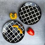 VolCraft Black Umrao Handpainted Ceramic Plates for Dinner Ceramic Dinner Plates (2 Pieces Dishwasher & Microwave Safe) -Dinner Sets Ceramic Dinnerware Sets