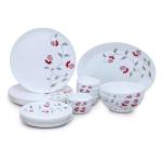 Larah by Borosil Moon Flower Pot Opalware Dinner Set | 21 Pieces For Family Of 6 | Microwave & Dishwasher Safe | Bone-Ash Free | Crockery Set For Dining & Gifting | Plates & Bowls | White