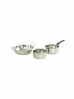 WeCook Stainless Steel 3pcs Cookware Combo Set | Kadhai 2500ml, Saucepan 1500ml,Tope , Patila 1200ml