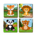 Mini Leaves Multicolor Wooden Wild Animal 4-In-A-Box Puzzles Difficulty Level Grows With Kids Ages 2-5 (Pieces Of 4)