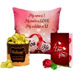 Midiron Romantic Gift for Husband/Boyfriend|| Birthday gift for Wife, Husband, Girlfriend |Valentine's Day Gift ( Chocolate Box, Artificial Rose, Greeting Card, Cushion)