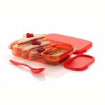 PENTOLE WE CARE FOR YOUR CONVENIENCE Lunch Box Set Food Grade Plastic Free Storage Tiffin 590ML with 120ML Dip Container & Spoon, Travel Use & Reusable Without air Tight (Multi-Color) (Red)