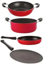 Nirlon 4 pcs of Red, Black Non-stick Pot and Pans Cookware Set with Bakelite Handle