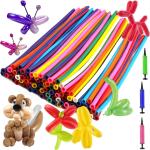 Party Propz Rubber Animal Thickening Twisting Balloons Unbreakable Air Pump, Eye Stickers Making Kit (Set Of 100)