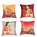SEJ by Nisha Gupta Cushion Covers 16 Inch x 16 Inch Set of 4 | Printed Cushions for Sofa | HD Digital Print Silk | Decorative Cushion Pillow | Square Pillow Covers for Sofa Living Room | Multicolor
