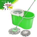 Mazic 360-Degree Swift Spin Mop With Additional Refill Mop Head and Rod Mop Set- Pack of 1, Green