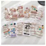 GIRLISH Metal Hair Clips Barrettes Pins for Women Geometric Shape Hollow Hairpin Korean Clips Hair Clip Clamps,Pearl Metal Clips, Combo Design for Girls Pack Of 5_Multi Hair Pin