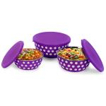J9 Purple Designer Stainless Steel Microwave Serve and Store Set 600 ml, 800 ml & 1300 ml (Set of 3)