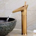 ZAP Brass Brushed Gold Single Handle Waterfall Spout Bath Sink Faucets