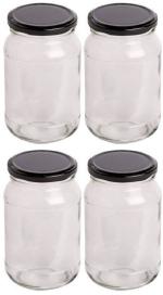 RTWARE Round Glass Jar for Kitchen Storage with Airtight Black Cap / Lid 500 Gram (Set of 4)
