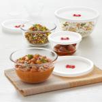 Borosil Basic Glass Mixing & Serving Bowls With Lids, Microwave Safe Bowls, Set of 4 (500 ml, 900 ml, 1.3 L), Borosilicate Glass, Clear