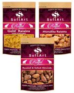 SoftArt Royal Gold Kishmish (Gold Raisins), Munakka Raisins And Roasted & Salted Almonds Vacuum Pack - (Pack of 2, 250 g Each)