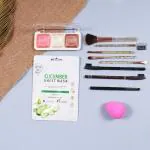 Rose Leaf 3 in 1 Blusher,Face Sheet Mask, Makeup Brushes Set, 2 Pcs Eyebrow Pencil, Kajal Pencil, Blender Full Combo for Women|Premium Quality