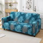 HOKIPO 3 Seater Sofa Cover Fully Covered 140 GSM, Sea Blue Tropical Leaves