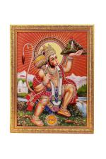 BM TRADERS Silver Zari Work Photo of Hanuman Ji in Golden Frame Big