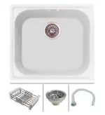Zinzer White Quartz Kitchen Single Bowl Model Kitchen Sink With Drain Coupling, Basket, Drain Pipe And Installation Template, 21 X 19 X 8 Inch