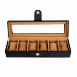 Leather World 6 Slot PU Leather Men Watch Box Display Case Organizer Glass Women Jewelry Storage Black