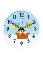 Random 12- inch Cute Baby Round Shaped Wall Clock With Glass (Quartz Movement, White Frame)