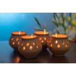 Haus Fabula Handcrafted Terracotta 3hour burning Wax Diya set of 4 Subha-Labh Diya for Pooja décor Navaratri Diya and Diwali Diya