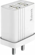 Robotek Qualcomm 3.0 2.4 A Multiport Mobile 12W Fast Charger for Mi, Redmi, Xiomi, vivo. oppo, oneplus devices (USB to Type C- Cable Included) (White, Cable Included) Charger with Detachable Cable (White, Cable Included)